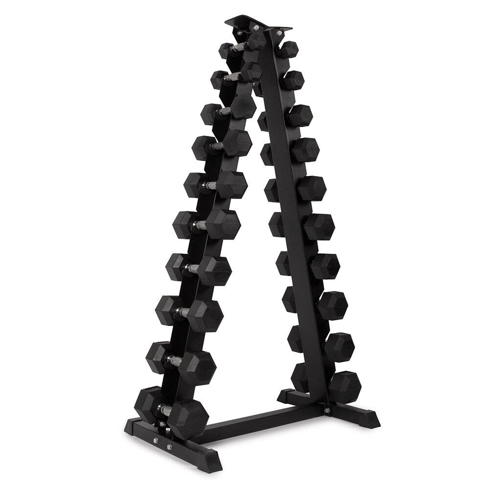 Kurzhantel Aufbewahrung Pyramide anthrazit mit Hex Hanteln