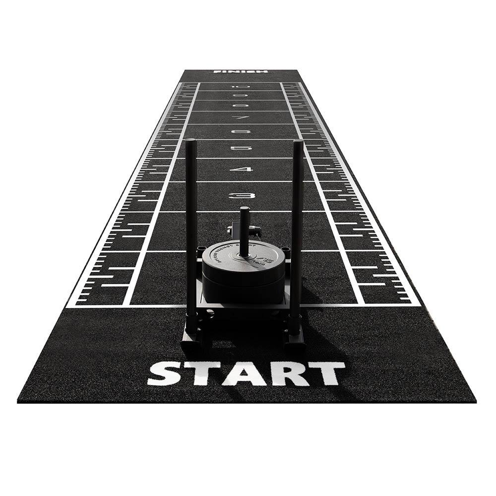 Kunstrasen Anthrazit mit Gewichtsschlitten Front Ansicht